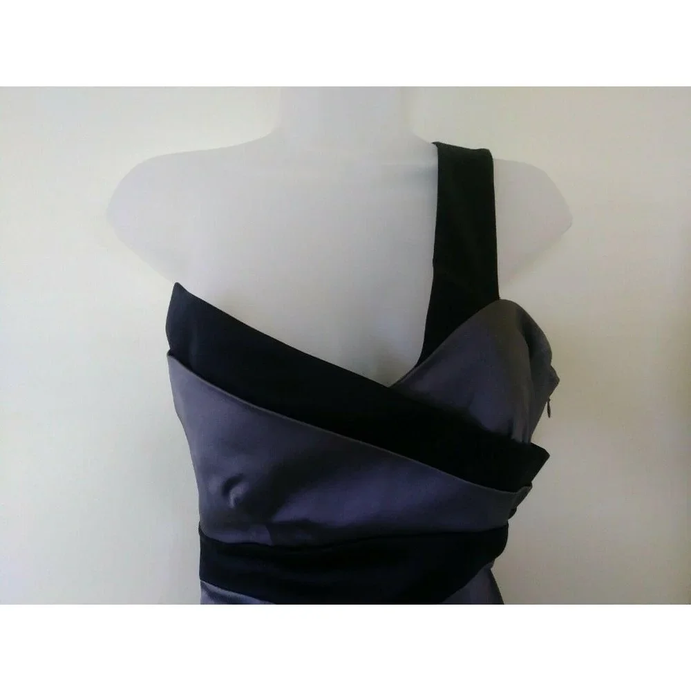 House of Dereon Dress Gray Black Strapless Overhead Strap‎ On To 1 Shoulder Sz 4